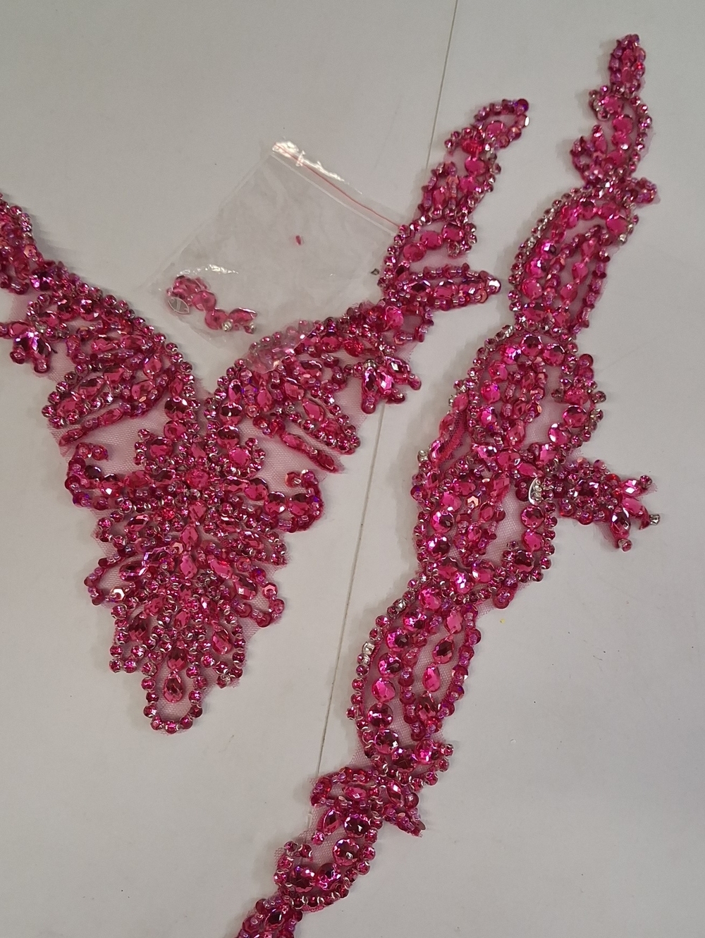 Hot Pink Crystal Appliqué Trim Set